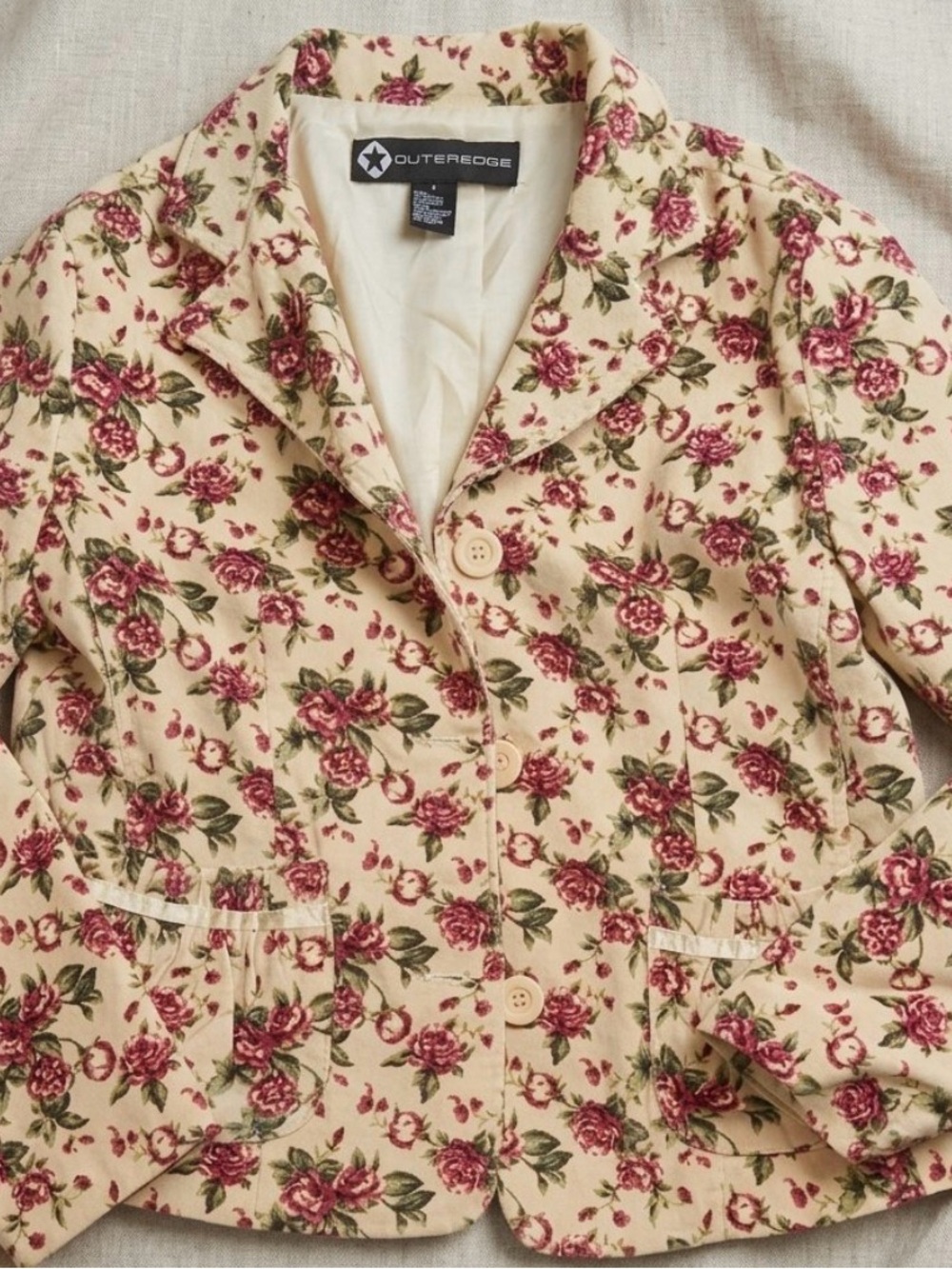 Outer Edge Floral Blazer - Cream and Pink